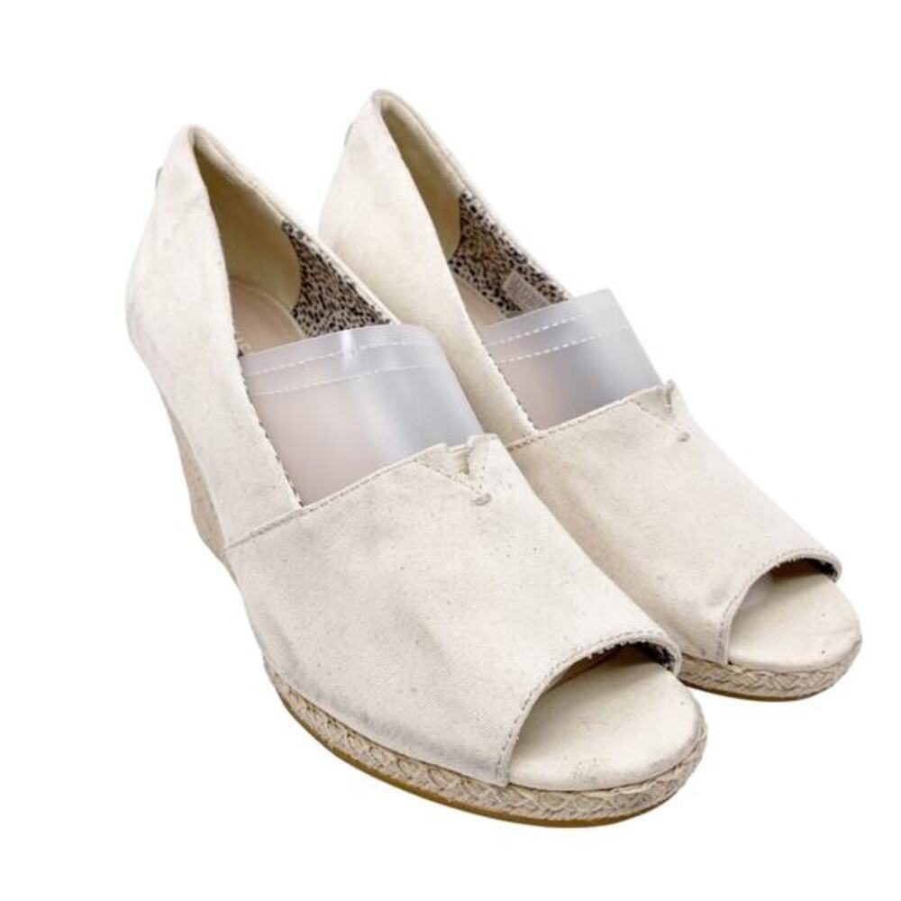 Toms Women's Michelle Wedge Sandal Peep Toe Cream Canvas Size 10